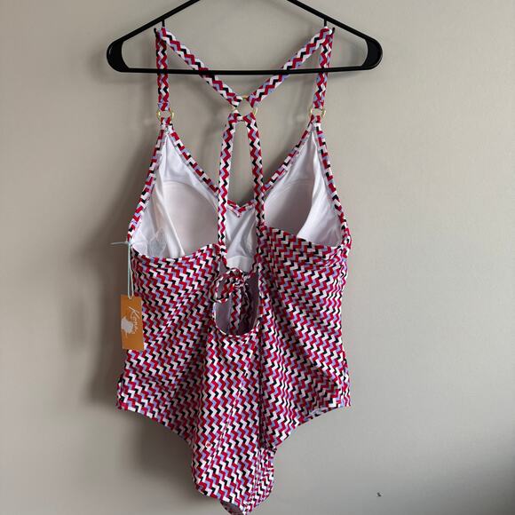 Kona Sol One Piece Swim Suit Red White Blue Gold Hardware USA Patriotic 18 NWT - Picture 3 of 10